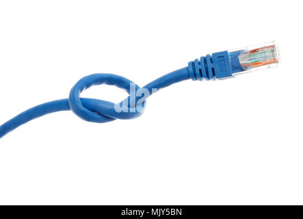 A knot an unconnectedblue  network able isolated on white background. Stock Photo