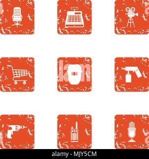 Hardware store icons set, grunge style Stock Vector