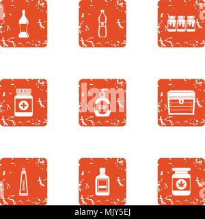 Pill icons set, grunge style Stock Vector