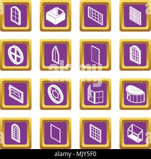 Window forms icons set purple square vector Stock Vector