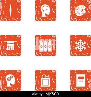 Drawing level icons set, grunge style Stock Vector