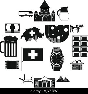 Switzerland Icons set, simple style Stock Vector