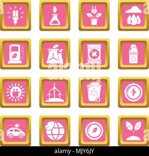 Ecology icons set pink square vector Stock Vector