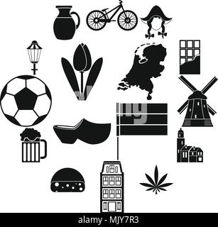 Netherlands icons set, simple style Stock Vector