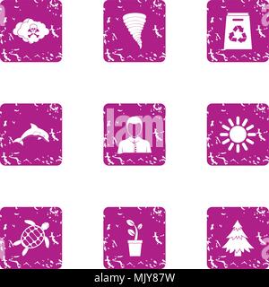 Suburbia icons set, grunge style Stock Vector