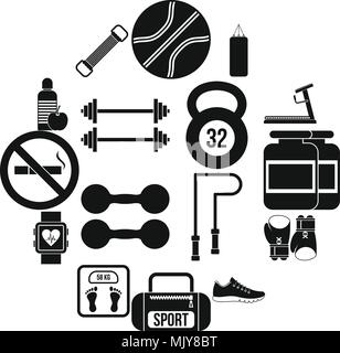 Gym Icons set, simple style Stock Vector