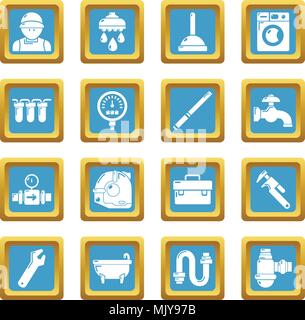 Plumber symbols icons set sapphirine square vector Stock Vector