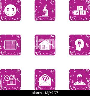 Mind of child icons set, grunge style Stock Vector