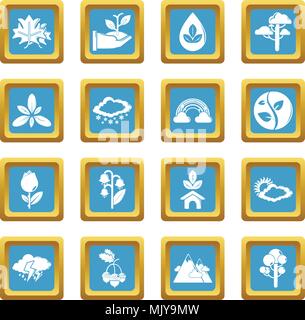 Nature icons set sapphirine square vector Stock Vector