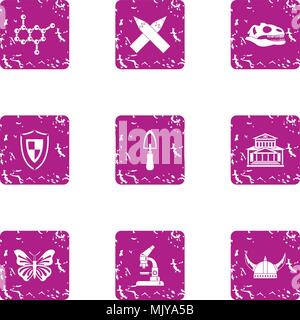 Earth history icons set, grunge style Stock Vector