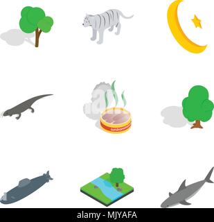 Animal place icons set, isometric style Stock Vector