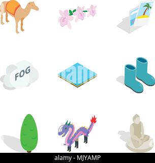 Zoological garden icons set, isometric style Stock Vector