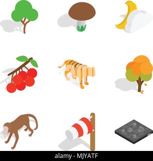Zoological park icons set, isometric style Stock Vector