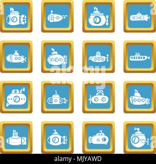 Submarine icons set sapphirine square vector Stock Vector
