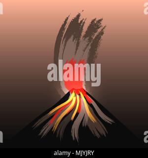 Kilauea Volcano Erupts on the island of Hawaii. The mountain, the eruption of lava, the smoke. Night sky Stock Vector