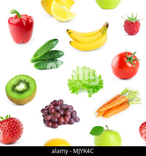 Collection of fruits and vegetables. Seamless pattern Stock Photo