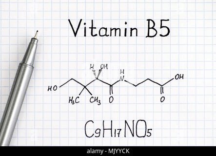 Vitamin B5 (Pantothenic acid) molecule with chemical ...