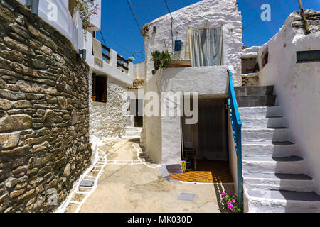 Street view in Driopis (Driopida), the traditional village of cycladic island Kythnos in Greece Stock Photo