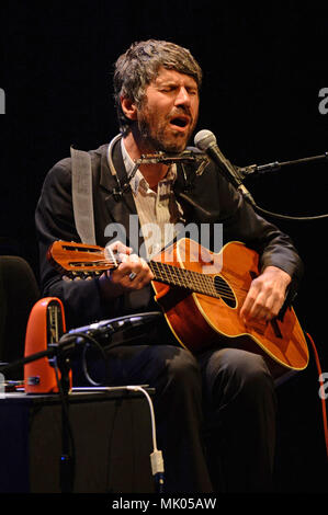 Gruff Rhys performing sol at Mareel in the Shetland Isles. Formerly of Welsh band the Super Furry Animals. He is a musician, composer and producer Stock Photo