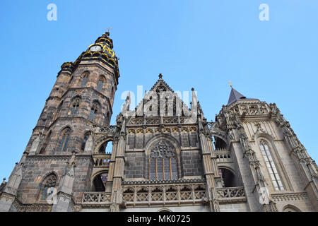 Low angle day view of gothic medieval Cathedral of Saint Elisabeth in Kosice, Slovakia Stock Photo