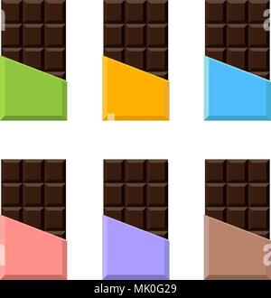 Chocolate bar realistic set. Packaging. Mock up. Isolated vector illustration on white background. Stock Vector