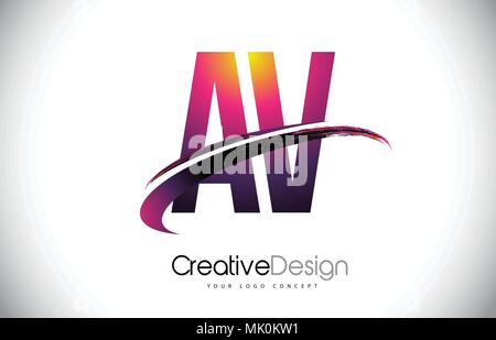 AV A V Purple Letter Logo Design with Creative Liquid Effect Flowing ...