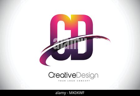 CD C D Purple Letter Logo with Swoosh Design. Creative Magenta Modern Letters Vector Logo Illustration. Stock Vector