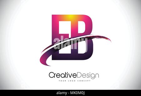 EB E B Letter Logo Design with Swoosh and Black Brush Stroke. Modern ...