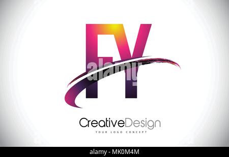 FY F Y Purple Letter Logo with Swoosh Design. Creative Magenta Modern Letters Vector Logo Illustration. Stock Vector