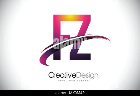 FZ F Z Purple Letter Logo with Swoosh Design. Creative Magenta Modern Letters Vector Logo Illustration. Stock Vector