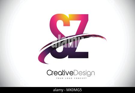 SZ S Z Purple Letter Logo with Swoosh Design. Creative Magenta Modern Letters Vector Logo Illustration. Stock Vector