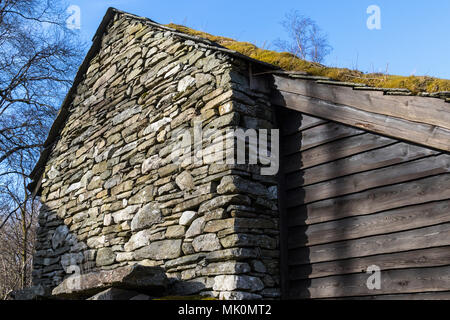 From Hordamuseet open air museum at Stend, by the Fana fjord, Norway. Old building styles from Hordaland and west coast Norway Stock Photo