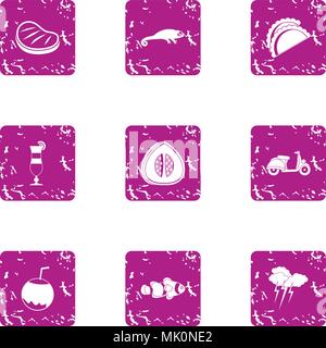 Recreational activity icons set, grunge style Stock Vector
