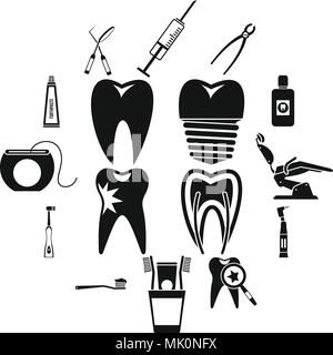 Dental care icons set, simple style Stock Vector
