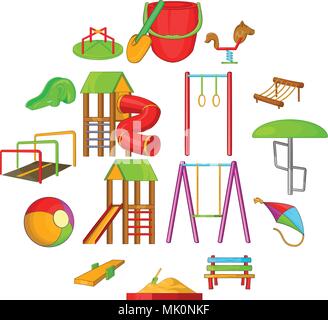 Playground icons set, cartoon style Stock Vector