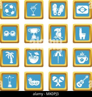 Travel Brazil icons set sapphirine square vector Stock Vector