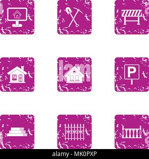 Edifice icons set, grunge style Stock Vector