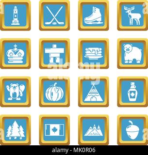 Canada travel icons set sapphirine square vector Stock Vector