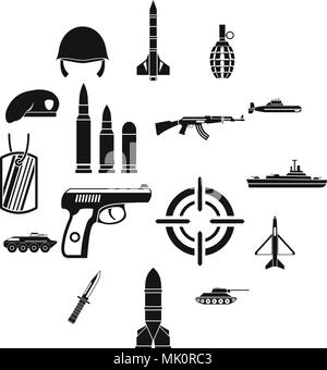 Military icons set, simple style Stock Vector