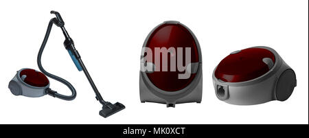 full view of a modern household vacuum cleaner of claret color on a white background. for copy space and cut out Stock Photo