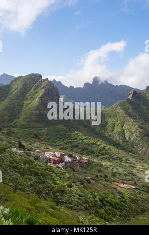 View of the village of Las Portelas and the mountains on the road to Masca in the west of Tenerife in Spain Stock Photo