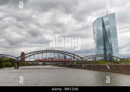 European Central Bank EZB modern tower next to river Main in the city of Frankfurt, Germany Stock Photo