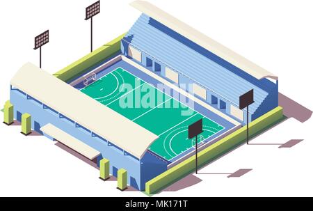 Vector isometric low poly field hockey stadium Stock Vector
