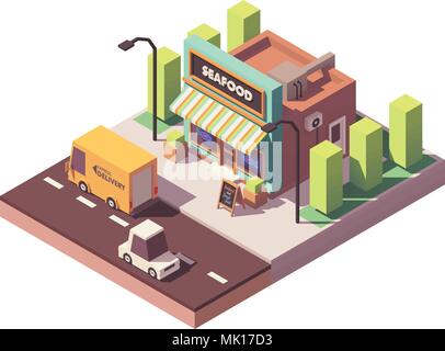 Vector isometric fish and seafood shop Stock Vector