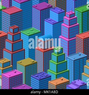 3D Isometric City, Seamless Background Stock Vector
