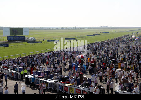 Runners and riders in action in the Tweenhills Pretty Polly Stakes during day two of the QIPCO Guineas Festival at Newmarket Racecourse. Stock Photo