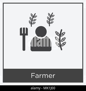 Farmer icon isolated on white background with gray frame, sign and symbol Stock Vector
