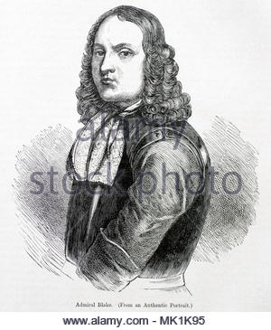 Admiral Robert Blake, 1598 – 1657 was one of the most important military commanders of the Commonwealth of England and one of the most famous English admirals of the 17th century, antique illustration from circa 1880 Stock Photo