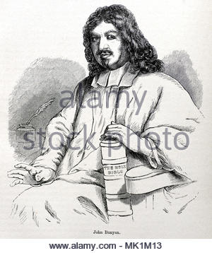 John Bunyan portrait 1628 – 1688 was an English writer and Puritan preacher best remembered as the author of the Christian allegory The Pilgrim's Progress, antique illustration from circa 1880 Stock Photo