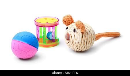 Plastic cat toys isolated on white background Stock Photo